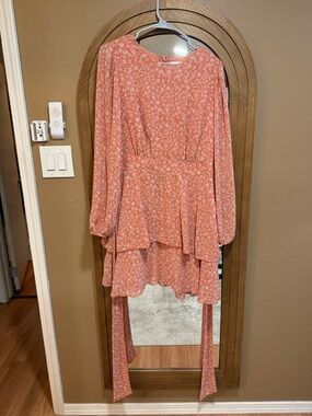 Forever 21 Coral Pink Floral Button-Front Dress